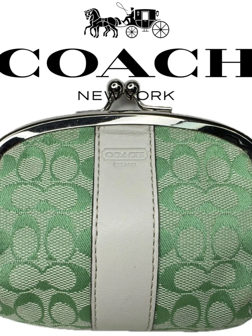 Coach Y2K Signature C Green Fabric Kisslock Coin Purse Bag